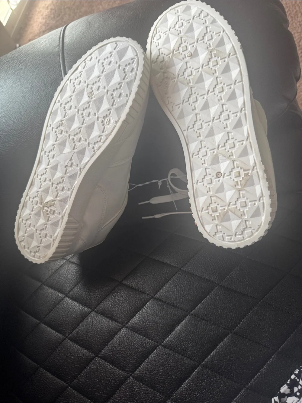 True Religion White Leather Low-Top Sneakers with Black Outline Logo